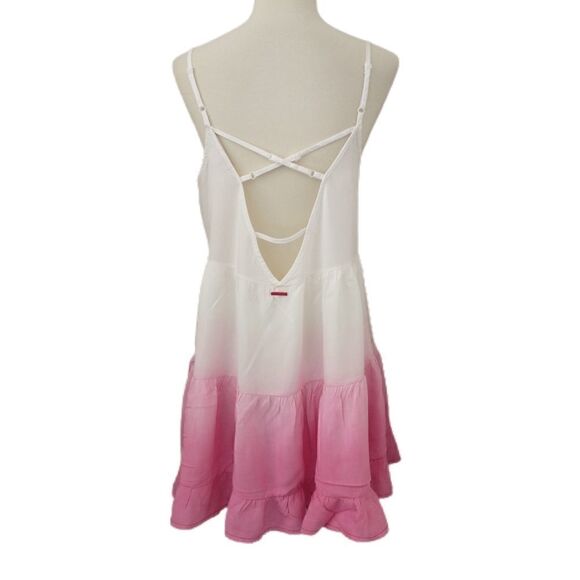 Beach by Exist Mini Dress Dip Dyed Ombre Strappy Back Tiered Ruffles Medium. - Picture 4 of 12
